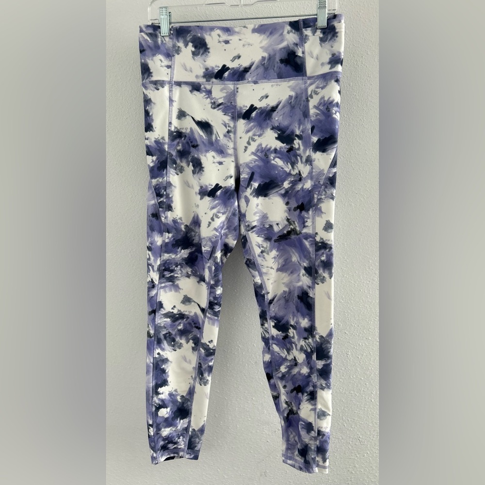 Marika White & Purple Abstract Brushstroke Leggings Size XL